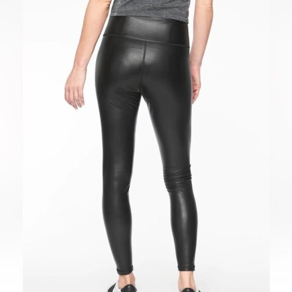 Athleta All Over Gleam Tight Legging Black Vegan Leather Women's Size Medium - Picture 2 of 14